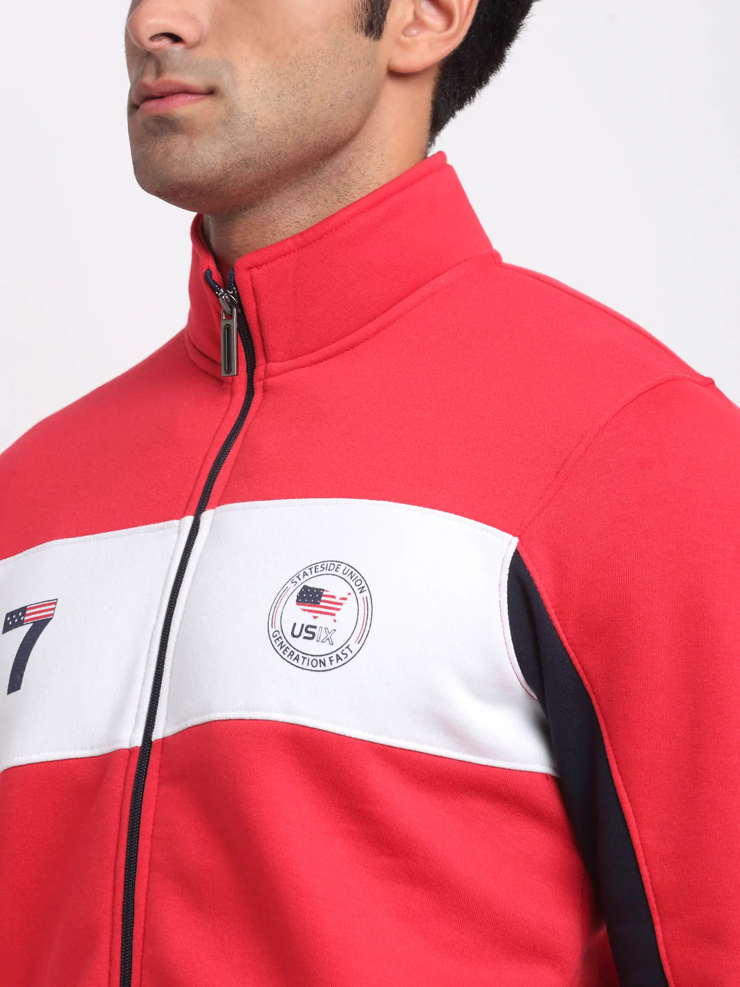 Men Red  White Colourblocked Sweatshirt