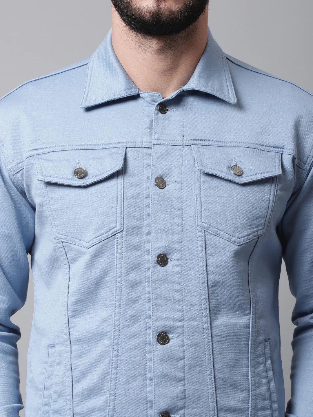 Men Blue Denim Cotton Jacket with Patchwork