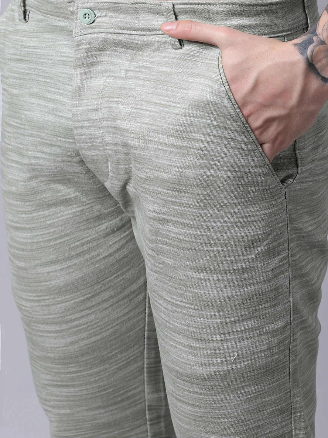 Men Olive Green Slim Fit Solid Trousers