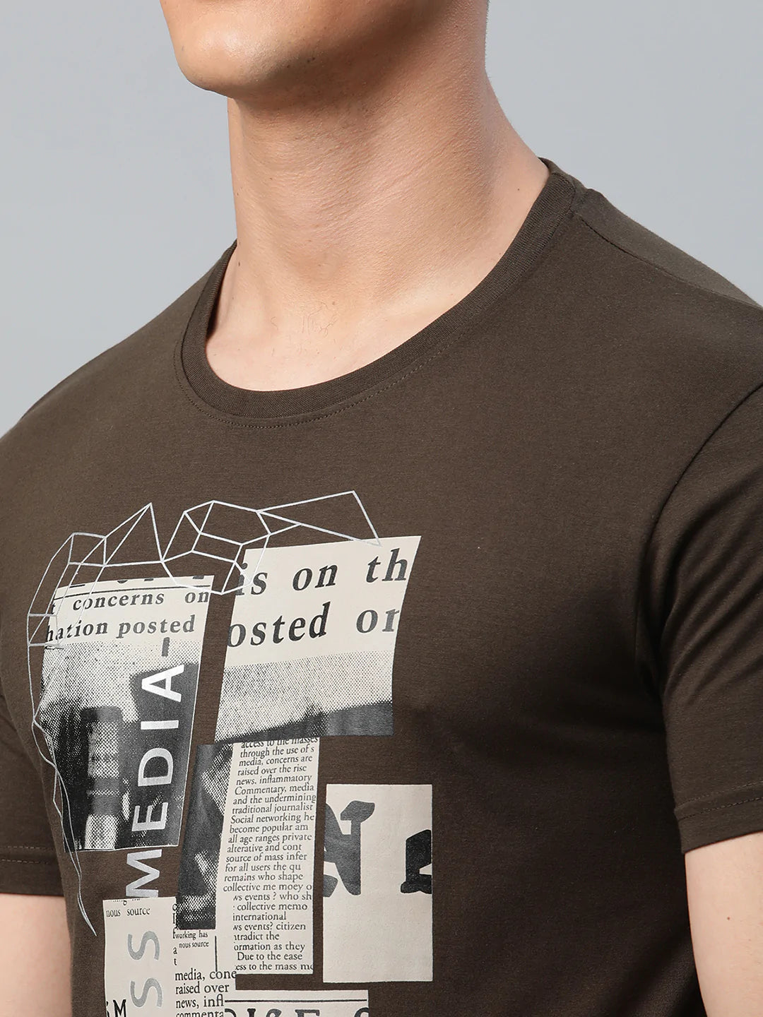Men Olive Green Printed Slim Fit T-shirt