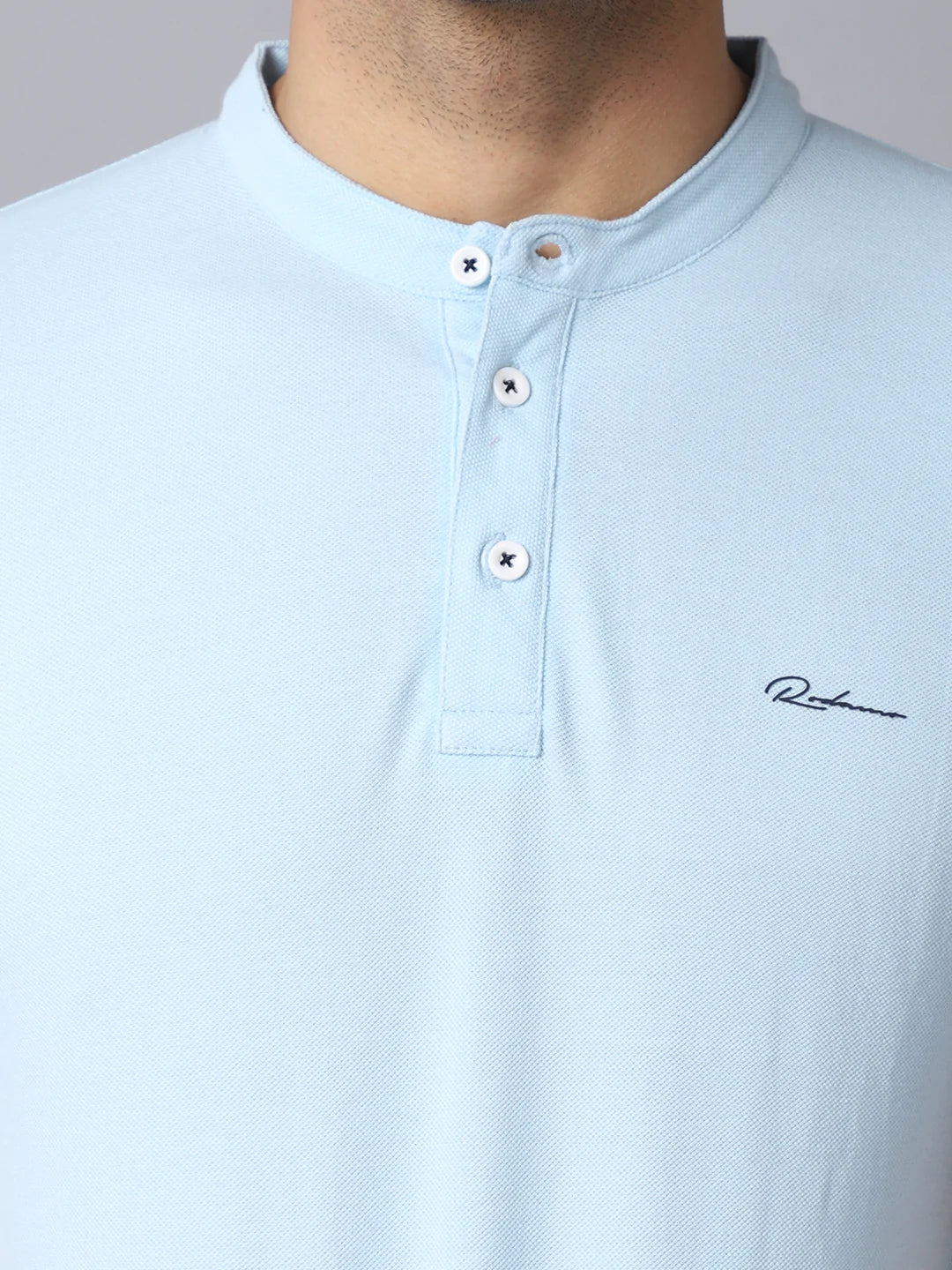 Men Blue Mandarin Collar Slim Fit T-shirt