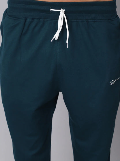 Men Teal Green Solid Slim Fit Trackpants