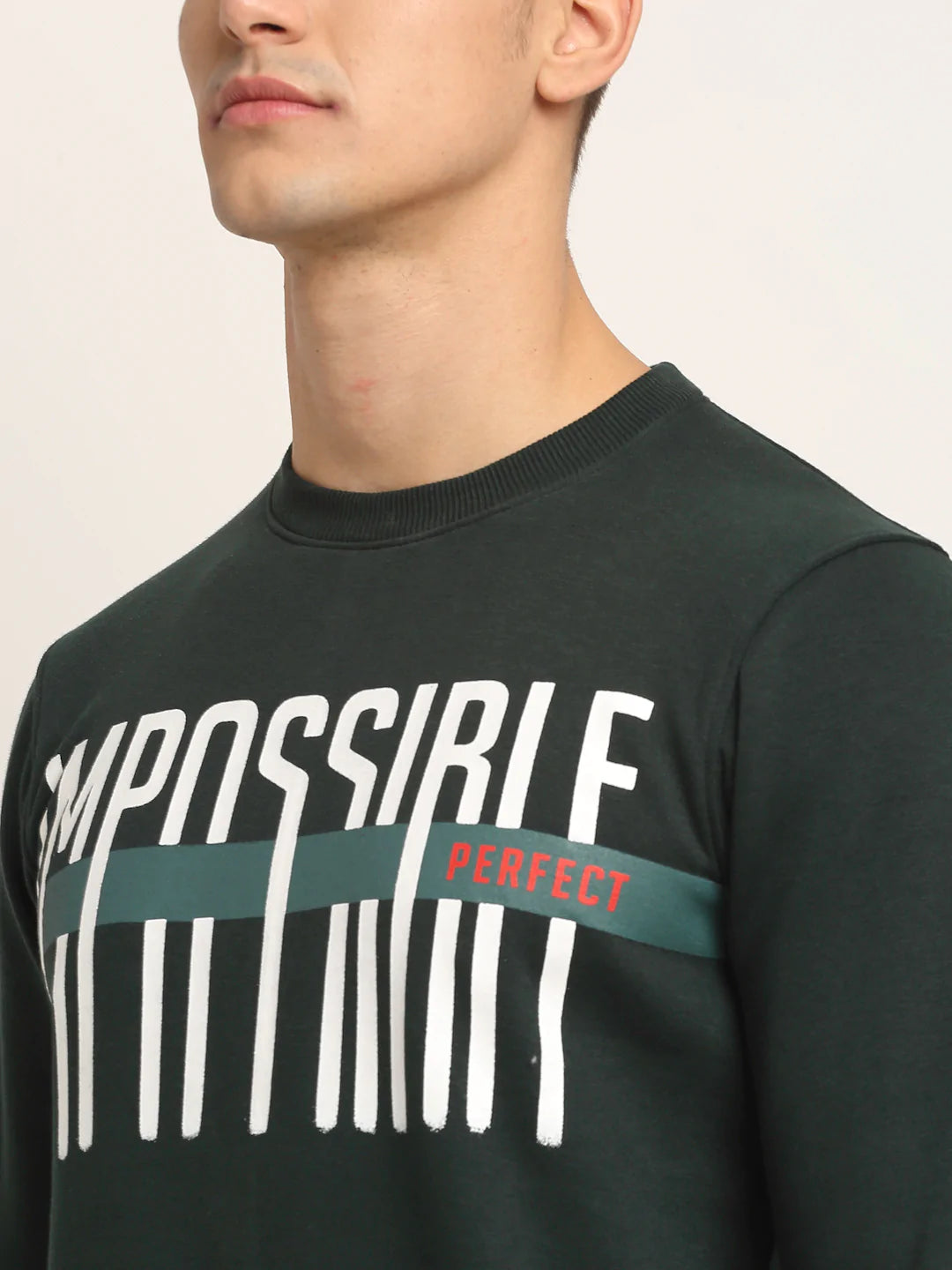 Men Green Printed Fleece Sweatshirt