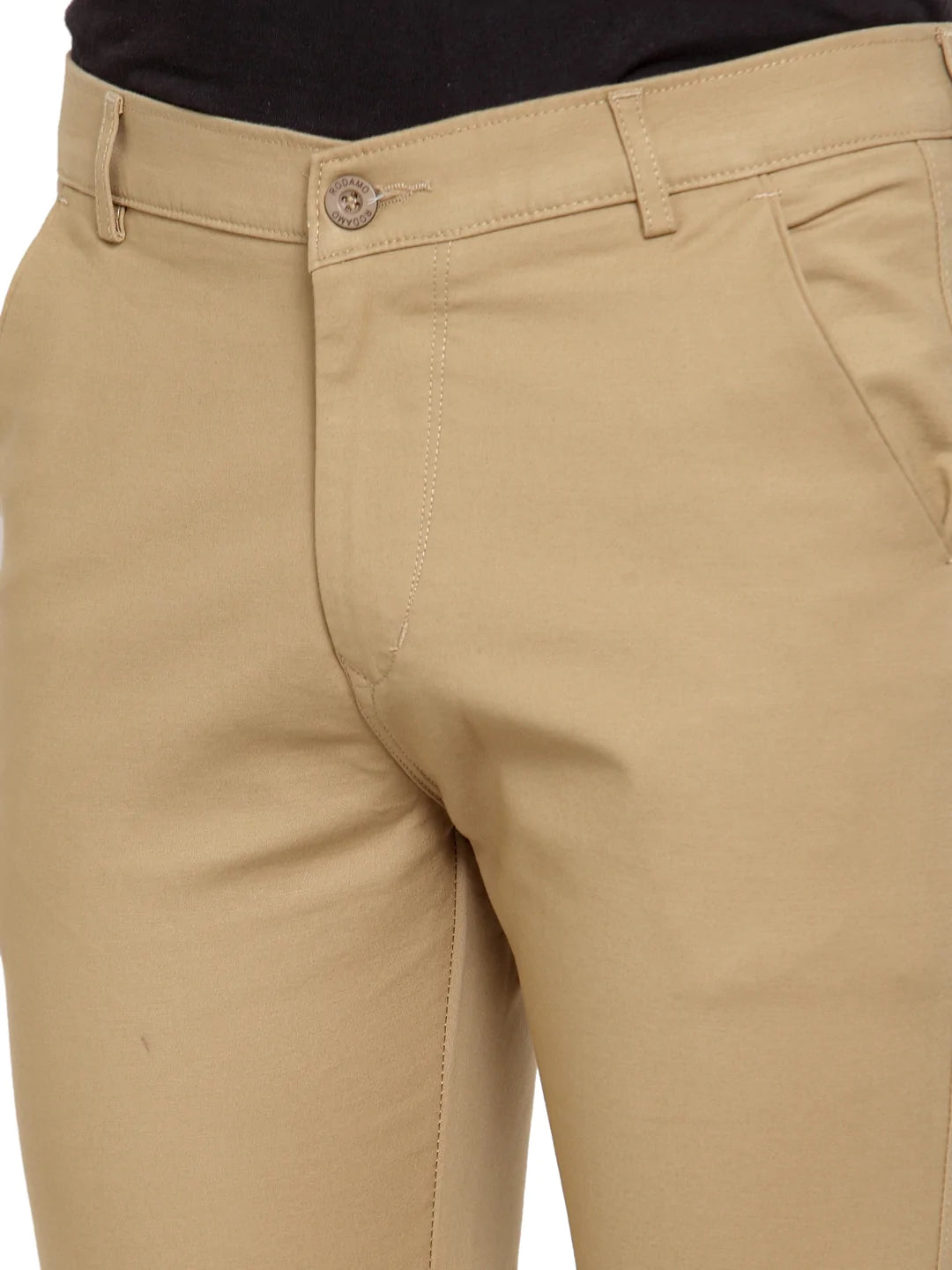 Men Khaki Slim Fit Solid Regular Trousers
