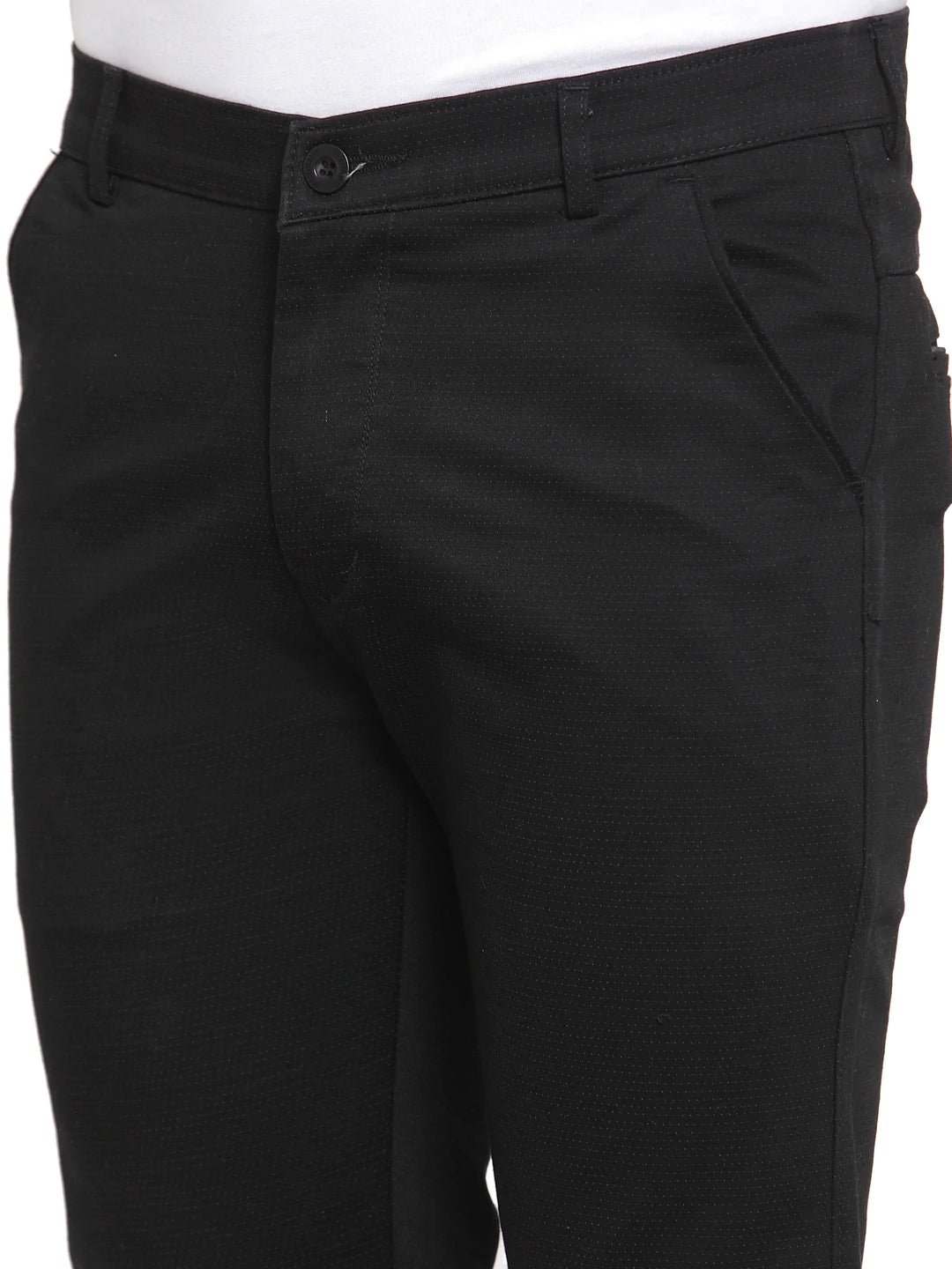 Men Black Slim Fit Solid Regular Trousers