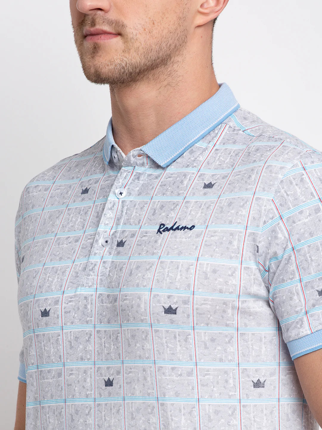 Men Grey Self Design Polo Collar T-shirt