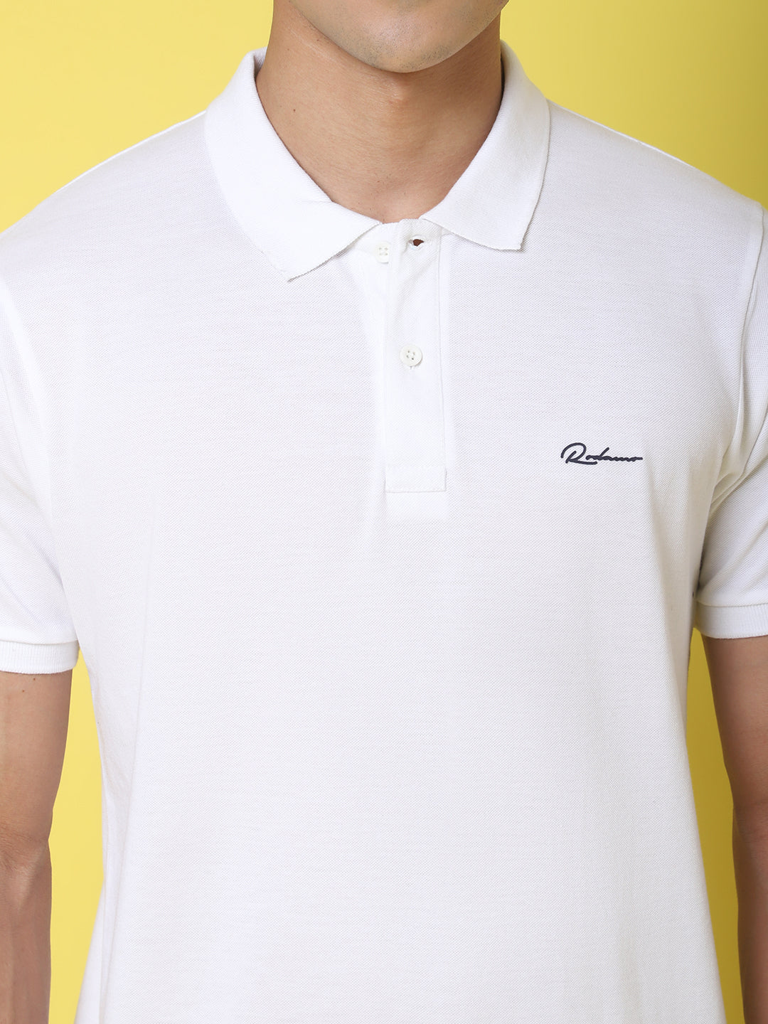 Polo Collar White Slim Fit Cotton T-Shirt