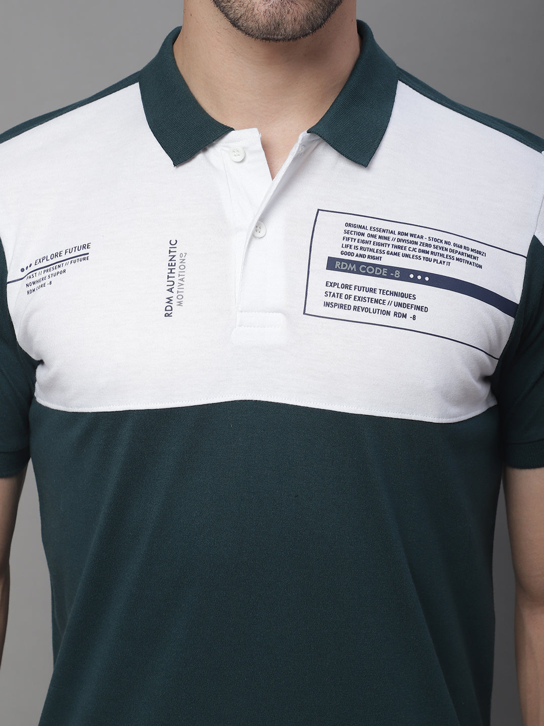 Colourblocked Polo Collar Slim Fit Cotton T-Shirt