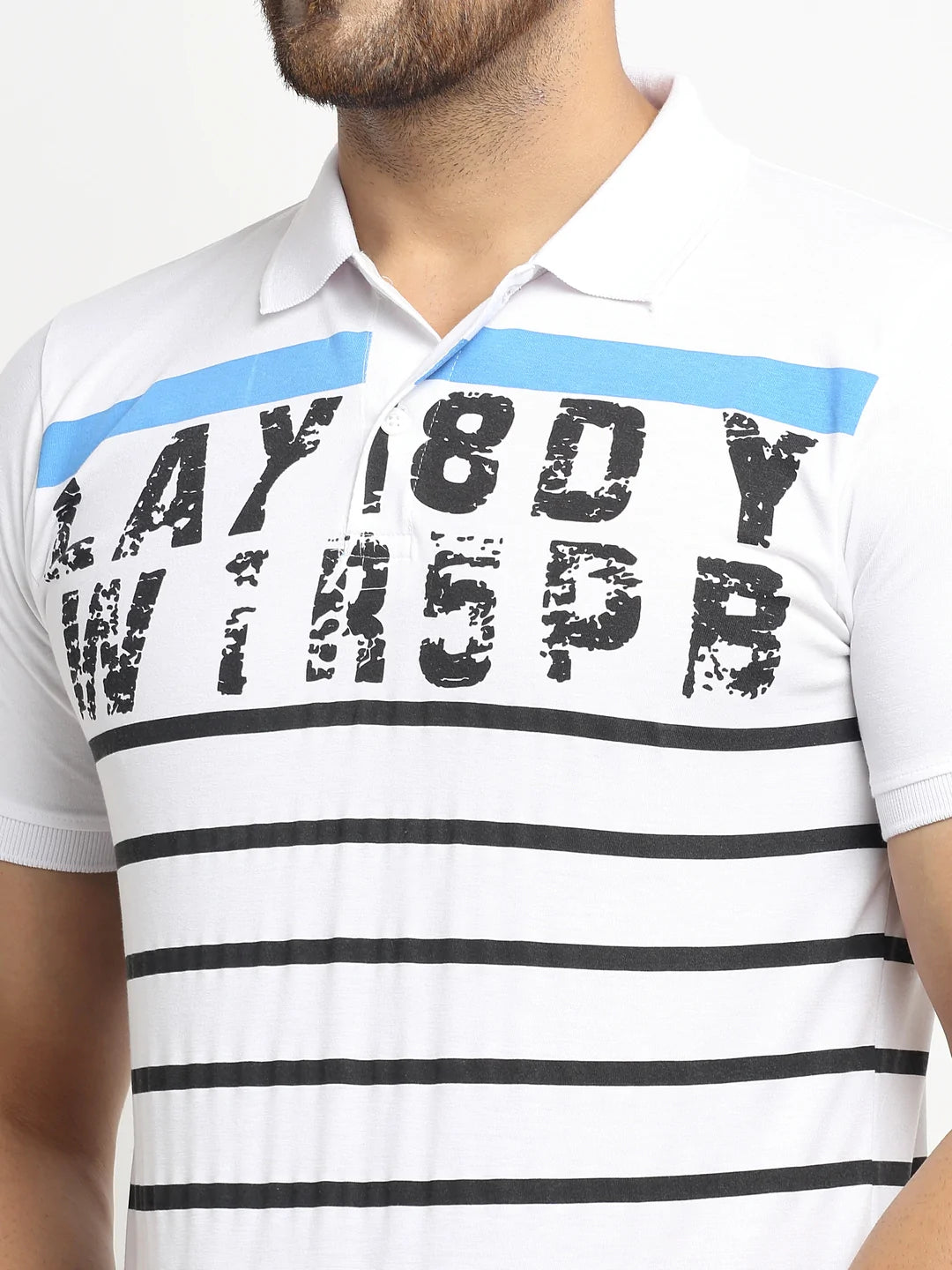 Men White Printed Polo T-Shirts