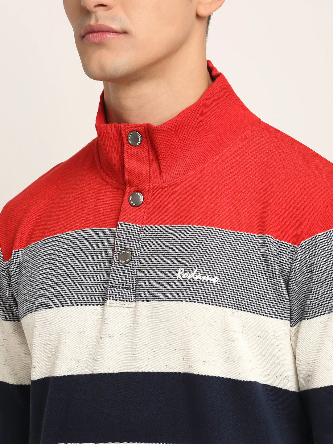 Men Multicoloured Striped Fleece Sweatshirt