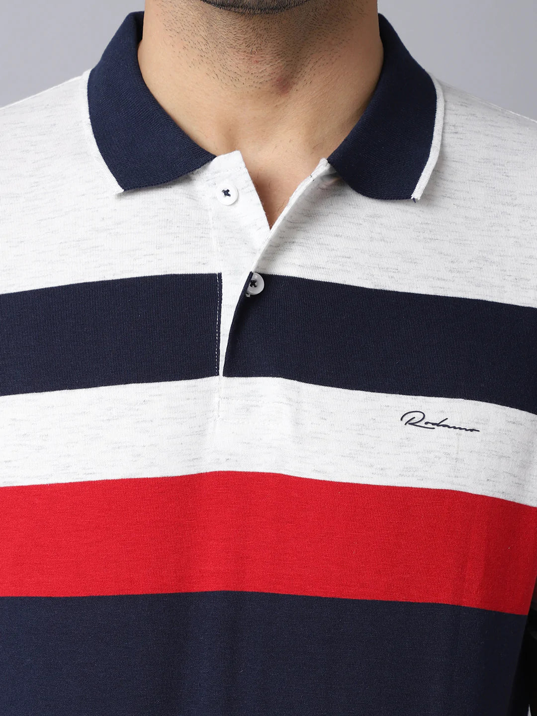 Men Multicoloured Striped Polo Collar Slim Fit T-shirt