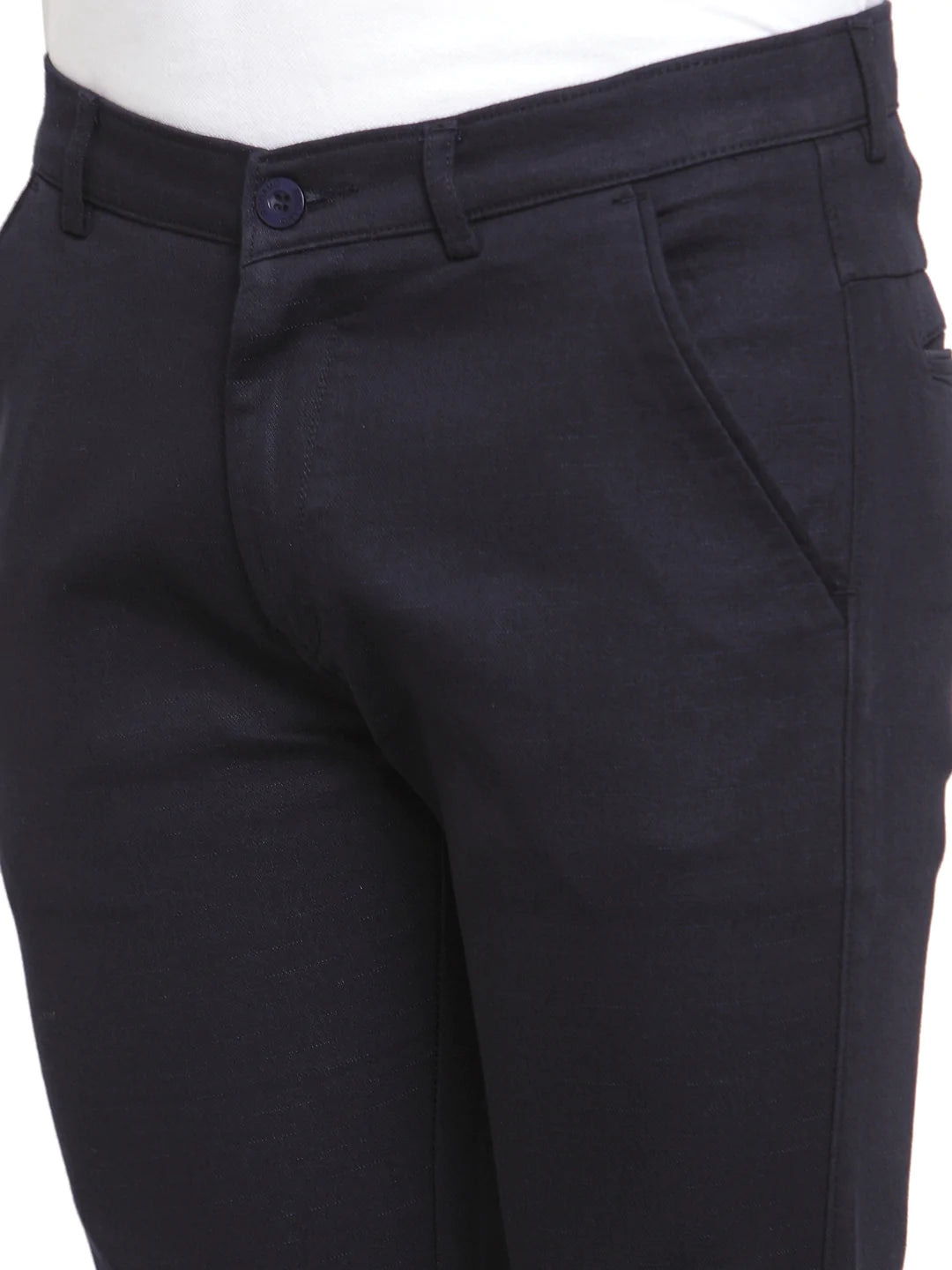Men Blue Slim Fit Solid Regular Trousers