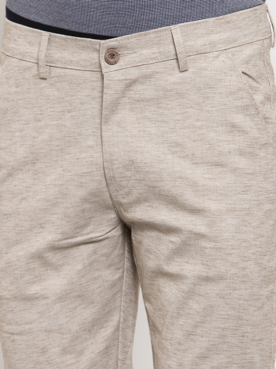 Men Khaki Slim Fit Solid Regular Trousers