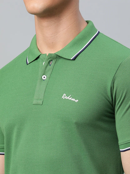 Men Green Polo Collar Slim Fit T-shirt