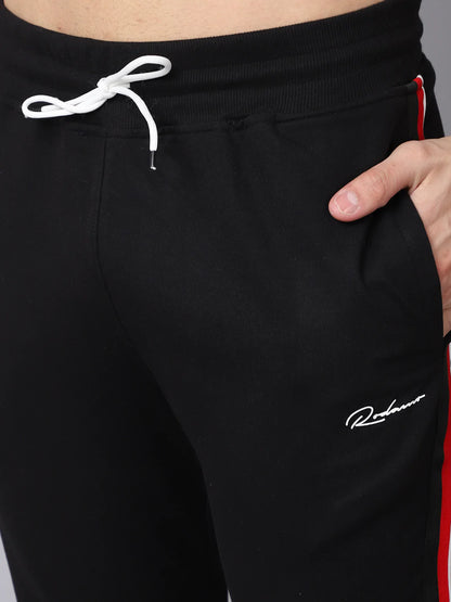 Men Black Solid Cotton Slim-Fit Track Pant