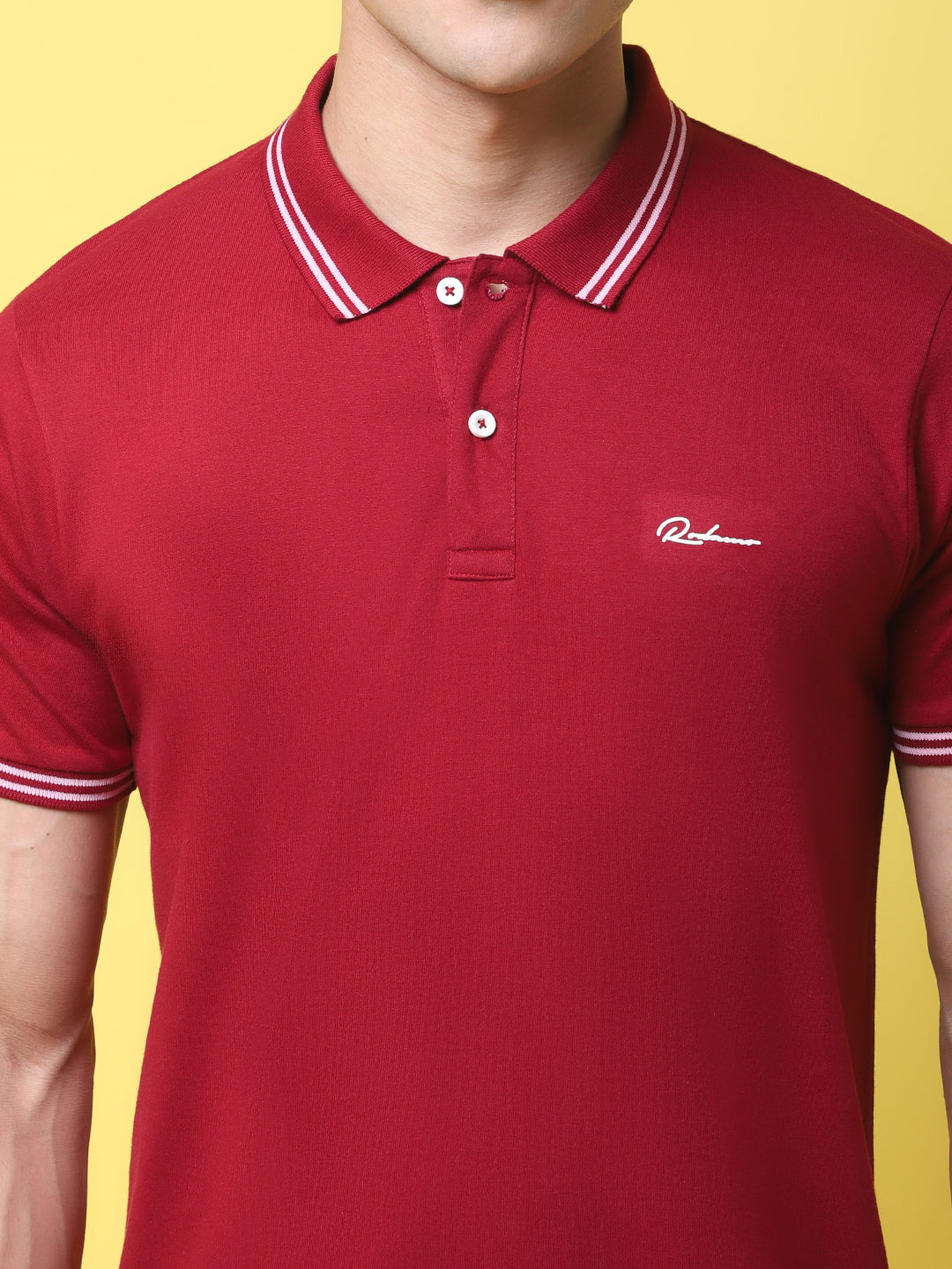 Typography Back Printed Polo Collar Slim Fit Cotton T-shirt