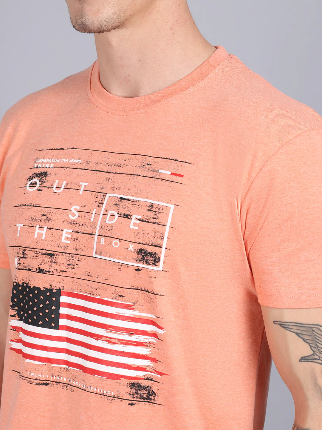 Men Orange Typography Printed Slim Fit T-shirt