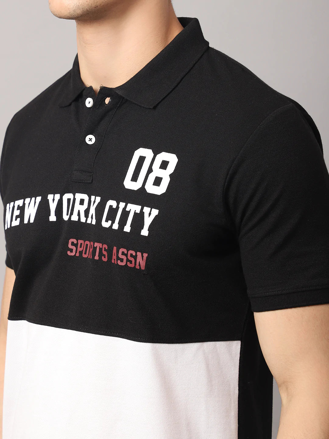 Men Black Typography Polo Collar Slim Fit T-shirt
