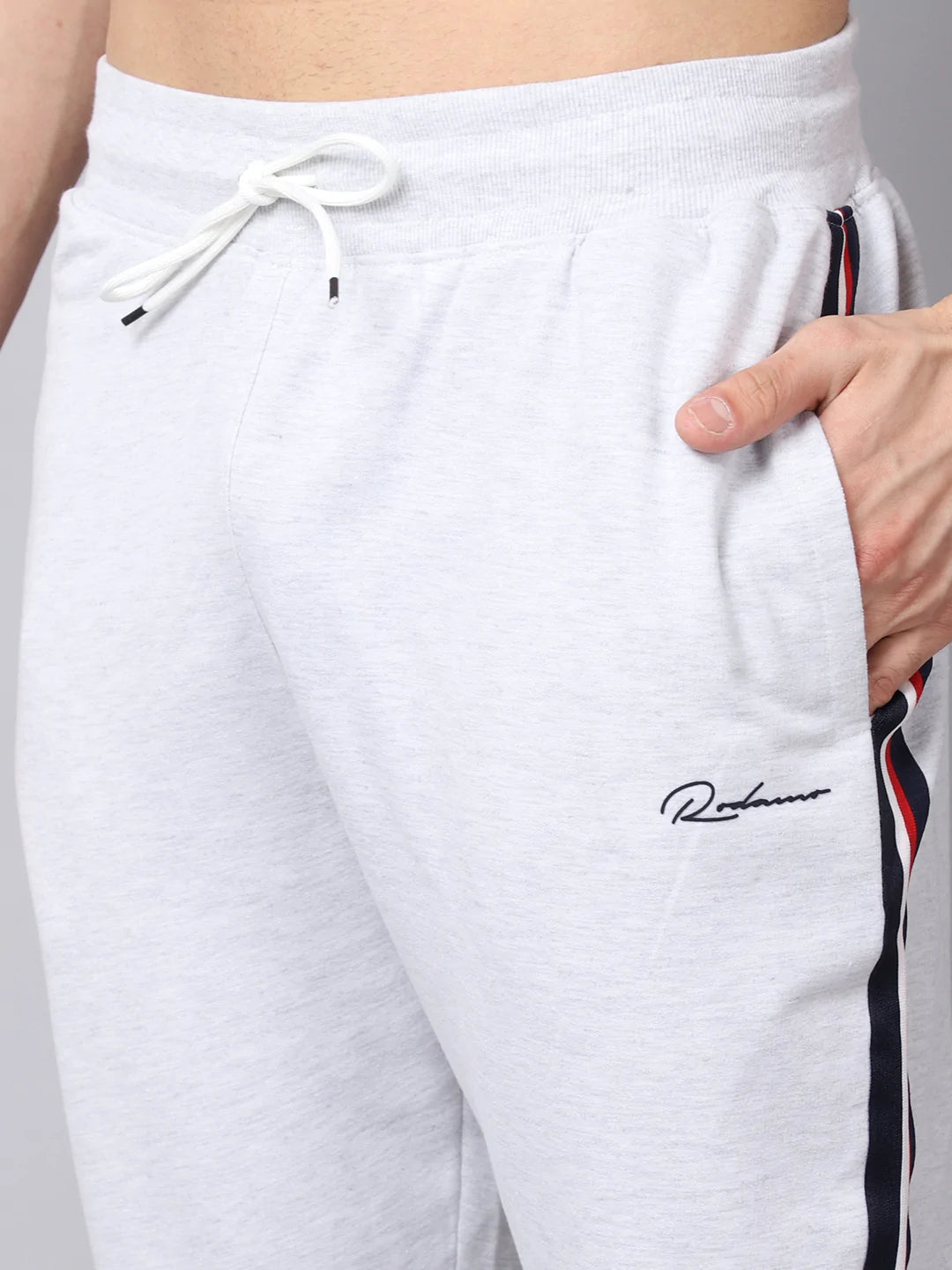 Men Grey Striped Slim-Fit Cotton Track Pants