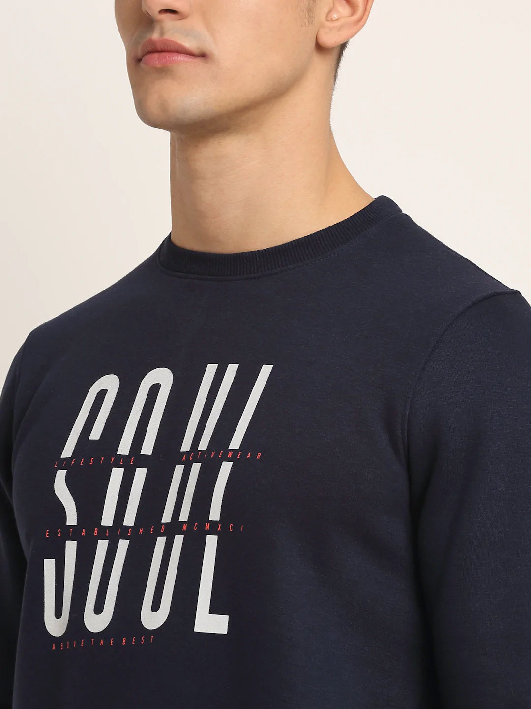 Men Navy Blue Printed Sweatshirt