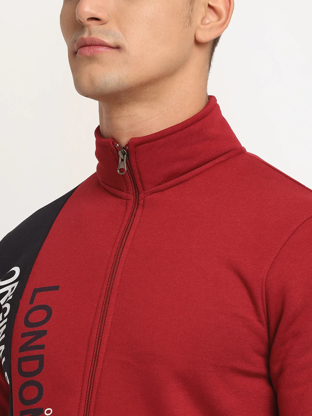 Men Maroon Fleece Printed Sweatshirt