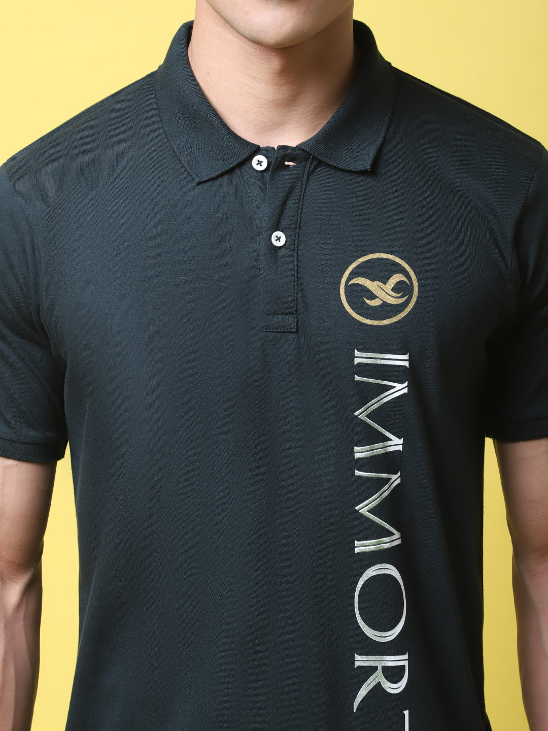 Typography Printed Polo Collar Cotton Slim Fit T-shirt