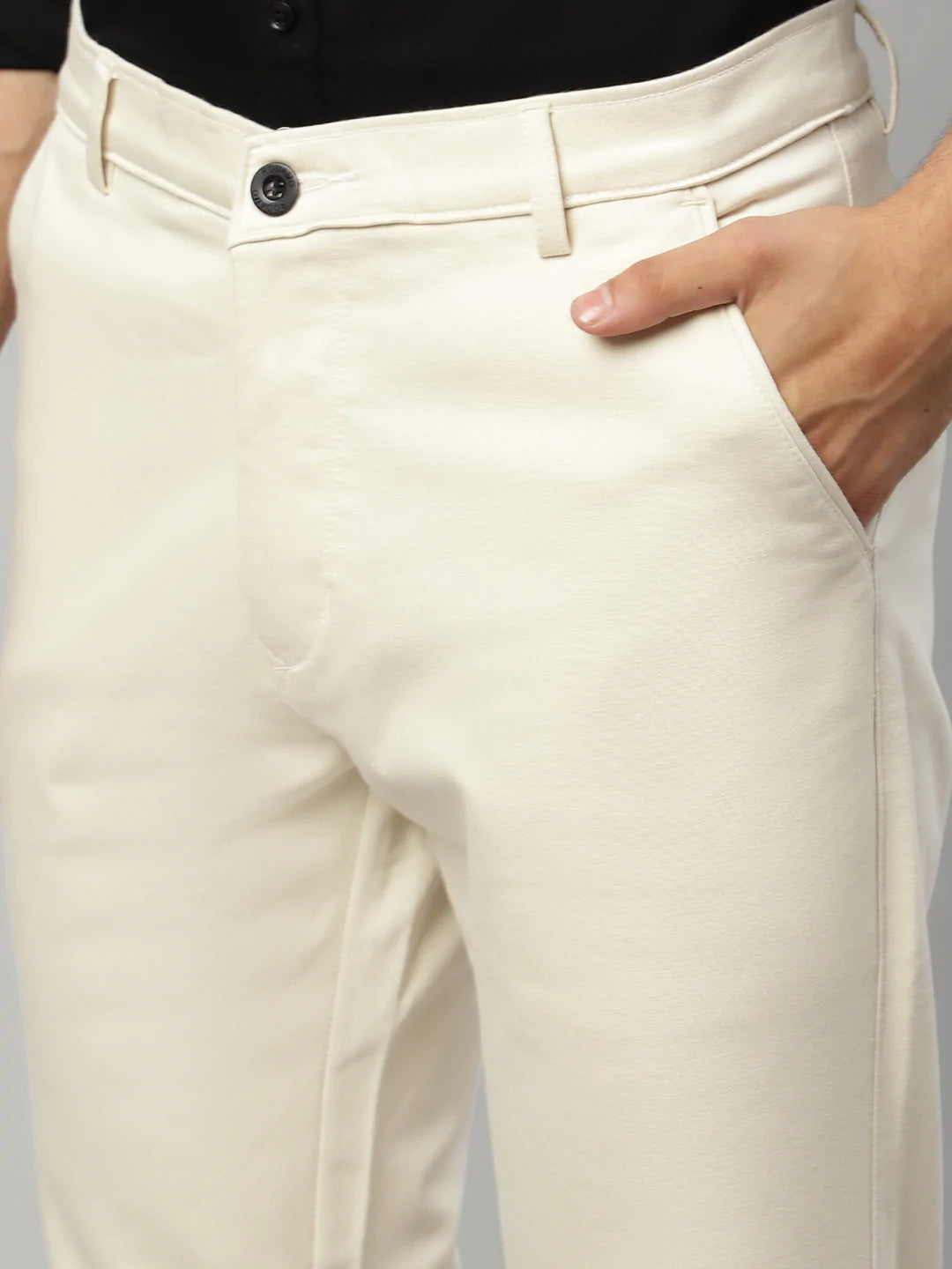 Men Cream-Coloured Slim Fit Trousers