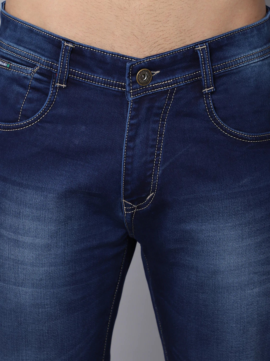 Men Blue Straight Fit Heavy Fade Stretchable Jeans