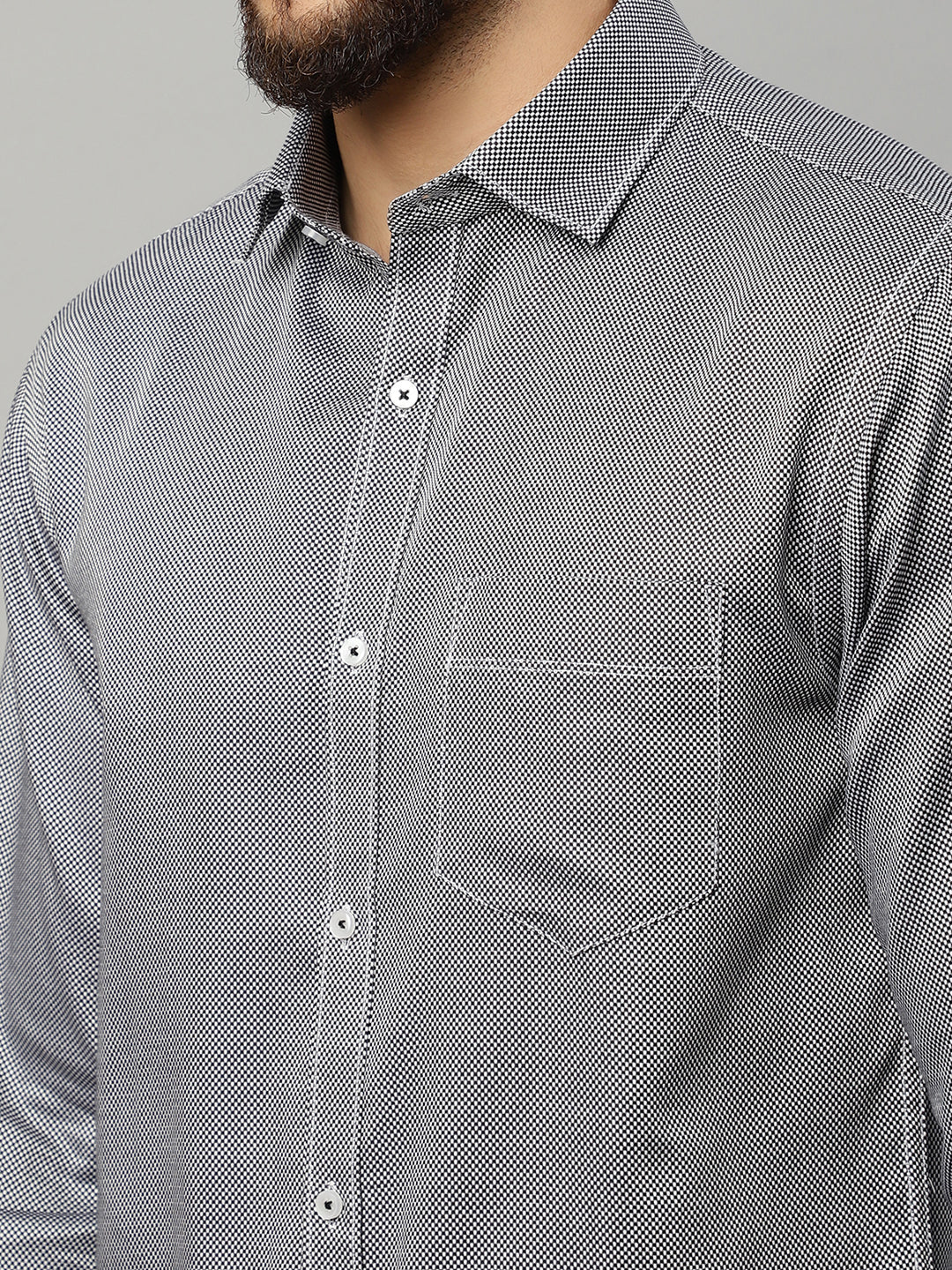Men Black Slim Fit Micro Checks Checked Casual Shirt