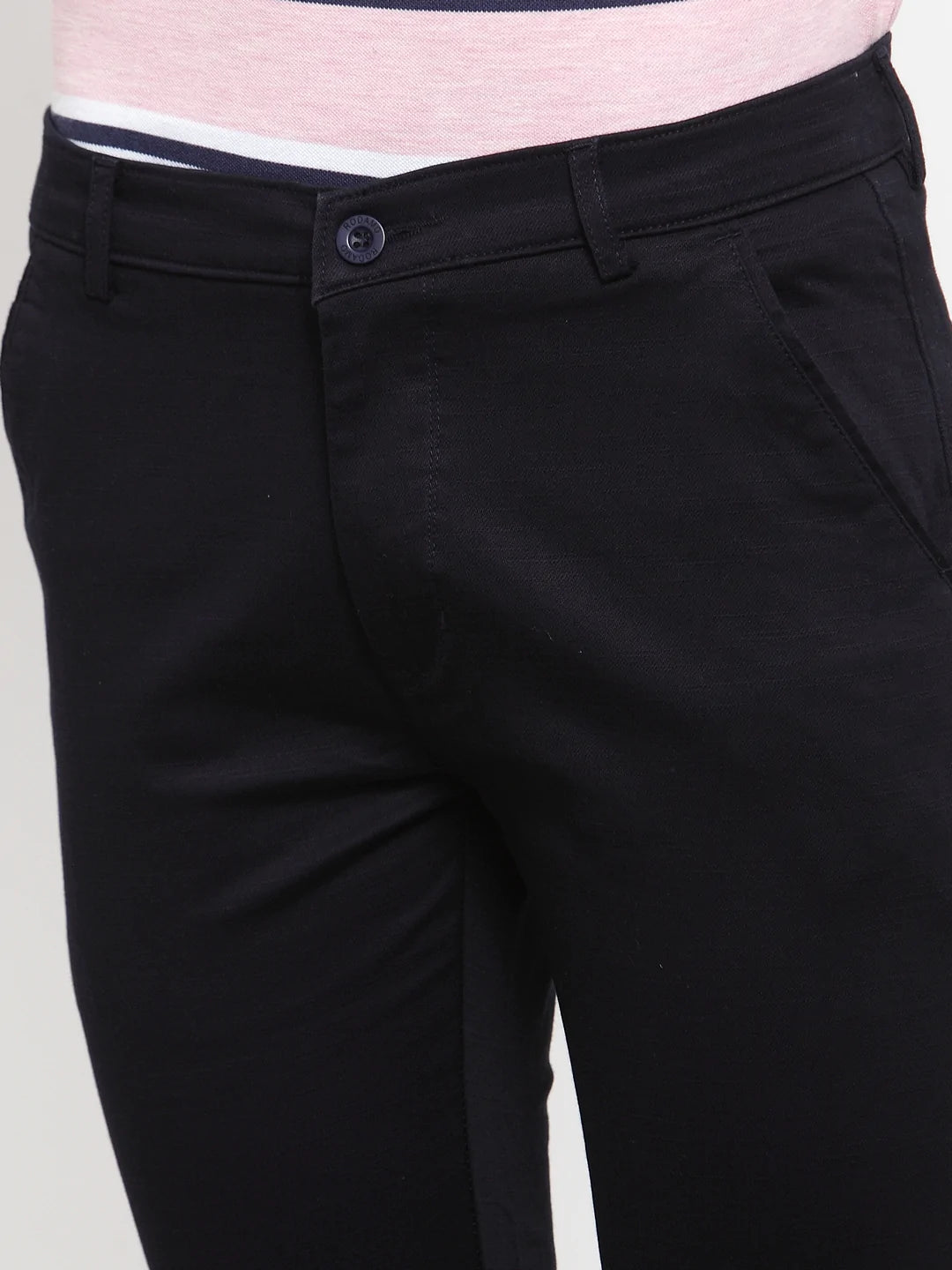 Men Navy Blue Slim Fit Solid Regular Trousers