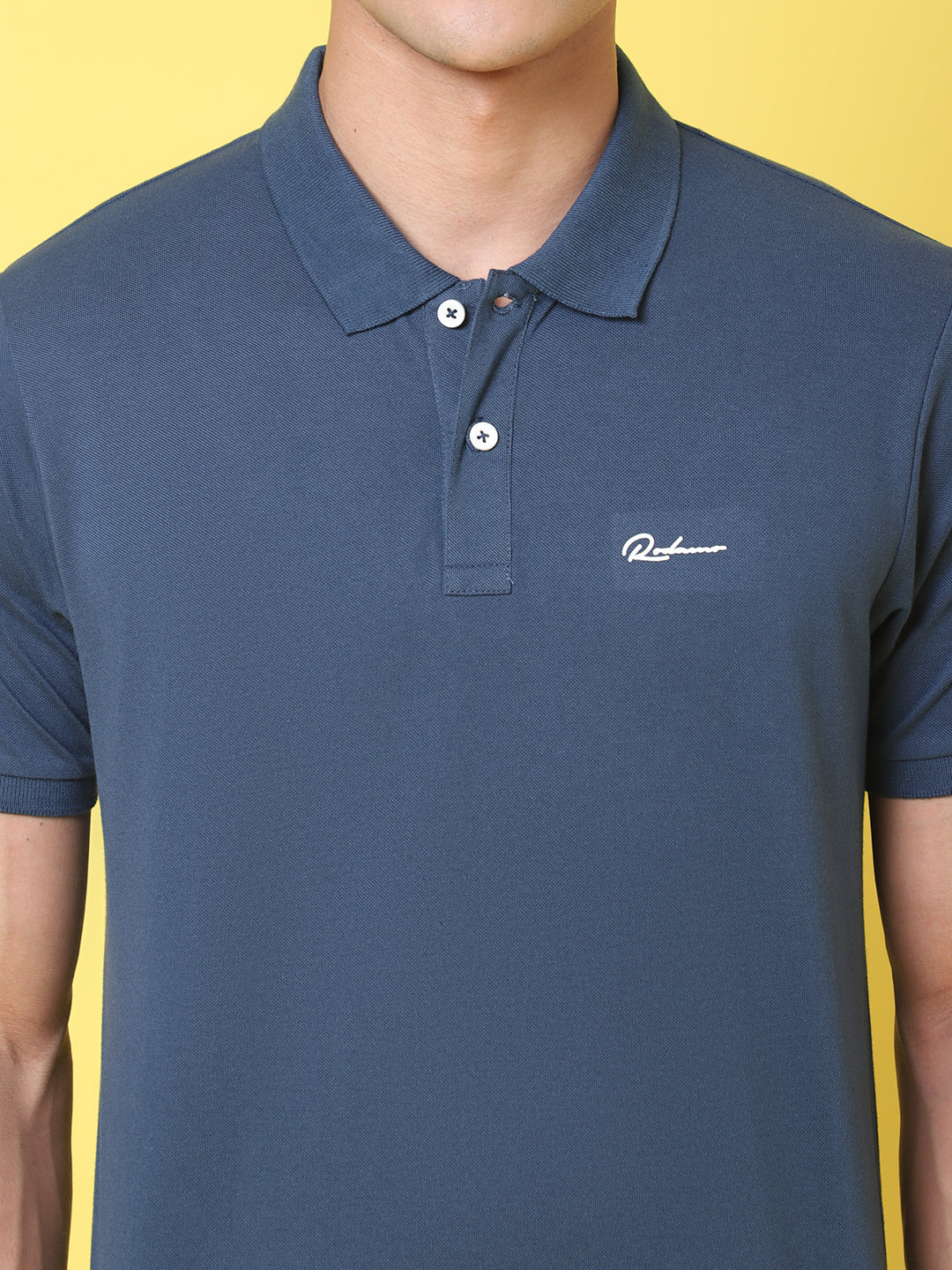 Polo Collar Blue Slim Fit Cotton T-Shirt