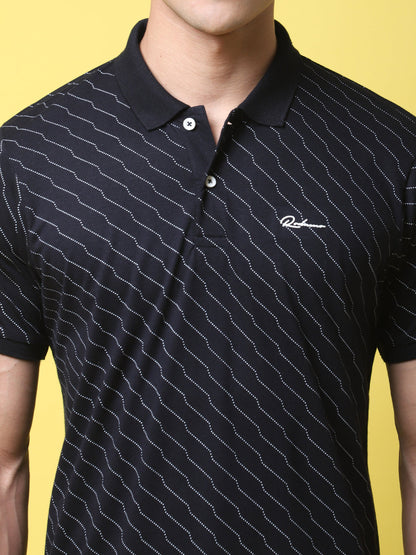 Geometric Printed Polo Collar Cotton Slim Fit T-shirt
