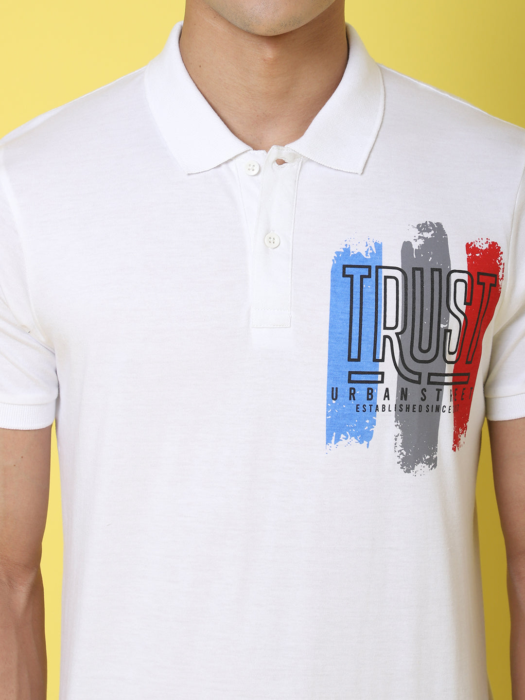 Typography Printed Polo Collar Slim Fit T-shirt