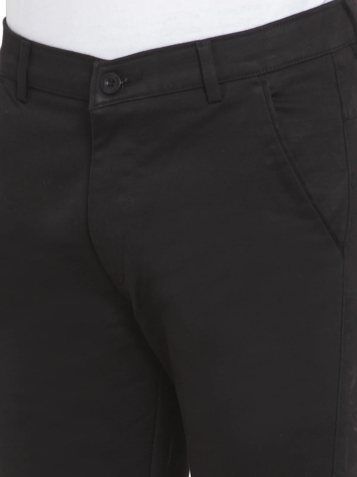 Men Black Slim Fit Solid Regular Trousers