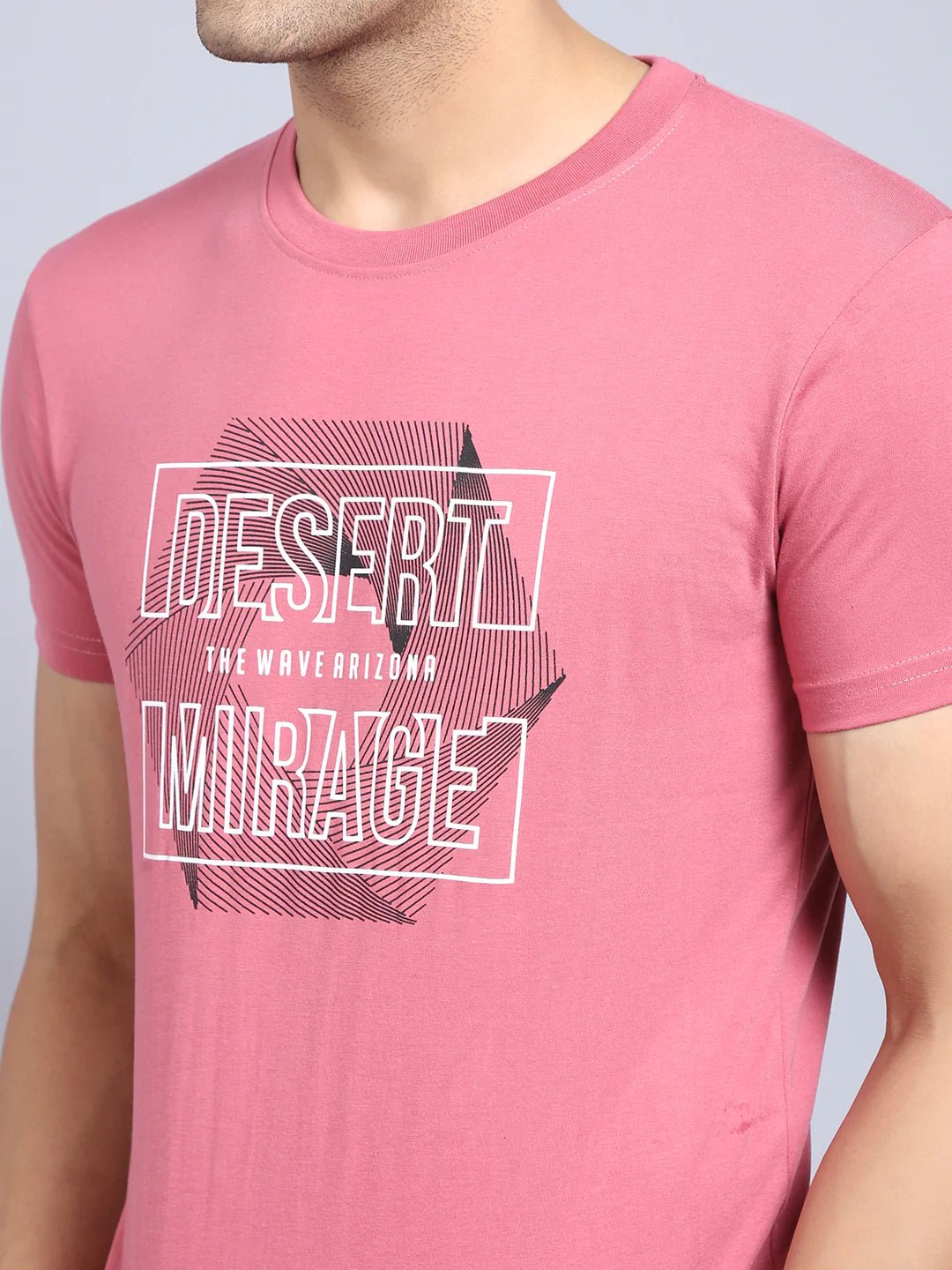 Men Pink Typography Printed Slim Fit T-shirt