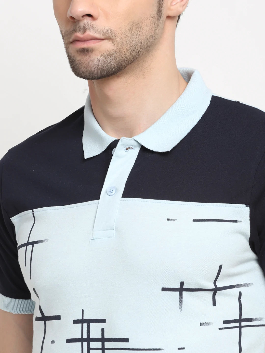 Men Blue Colourblocked Polo Collar Slim Fit T-shirt