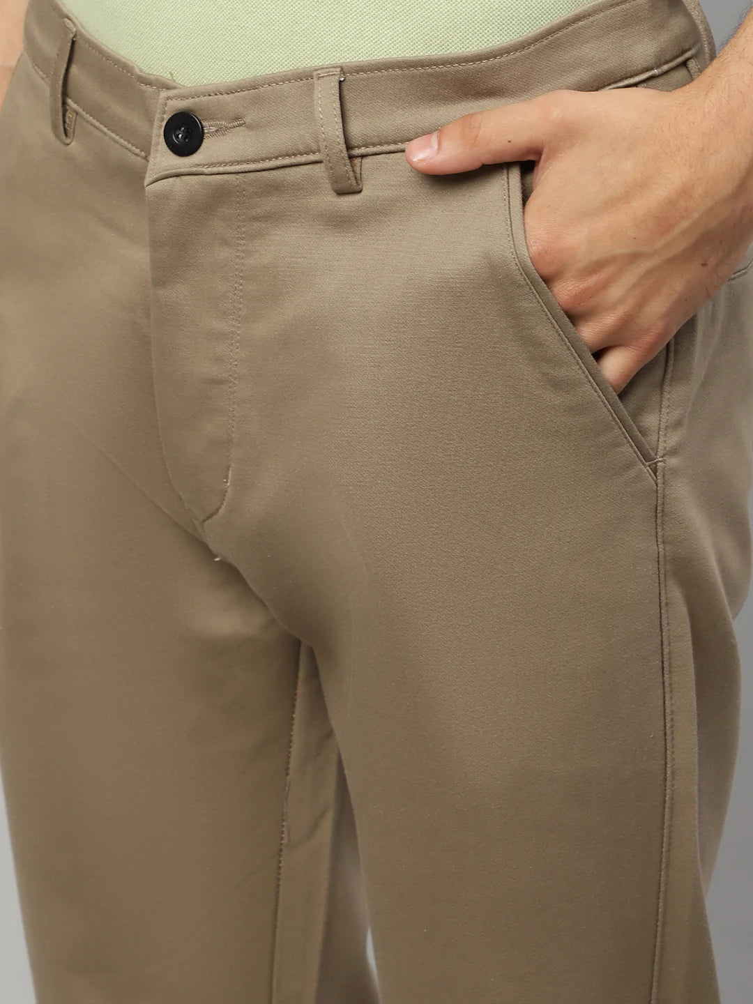 Men Khaki Solid Slim Fit Cotton Chinos