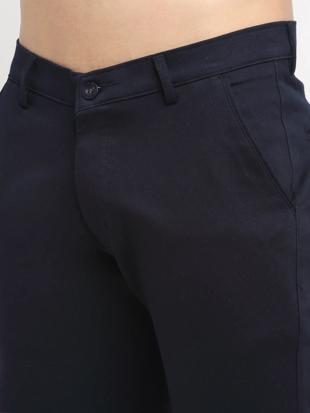 Men Navy Blue Slim Fit Chinos Trousers