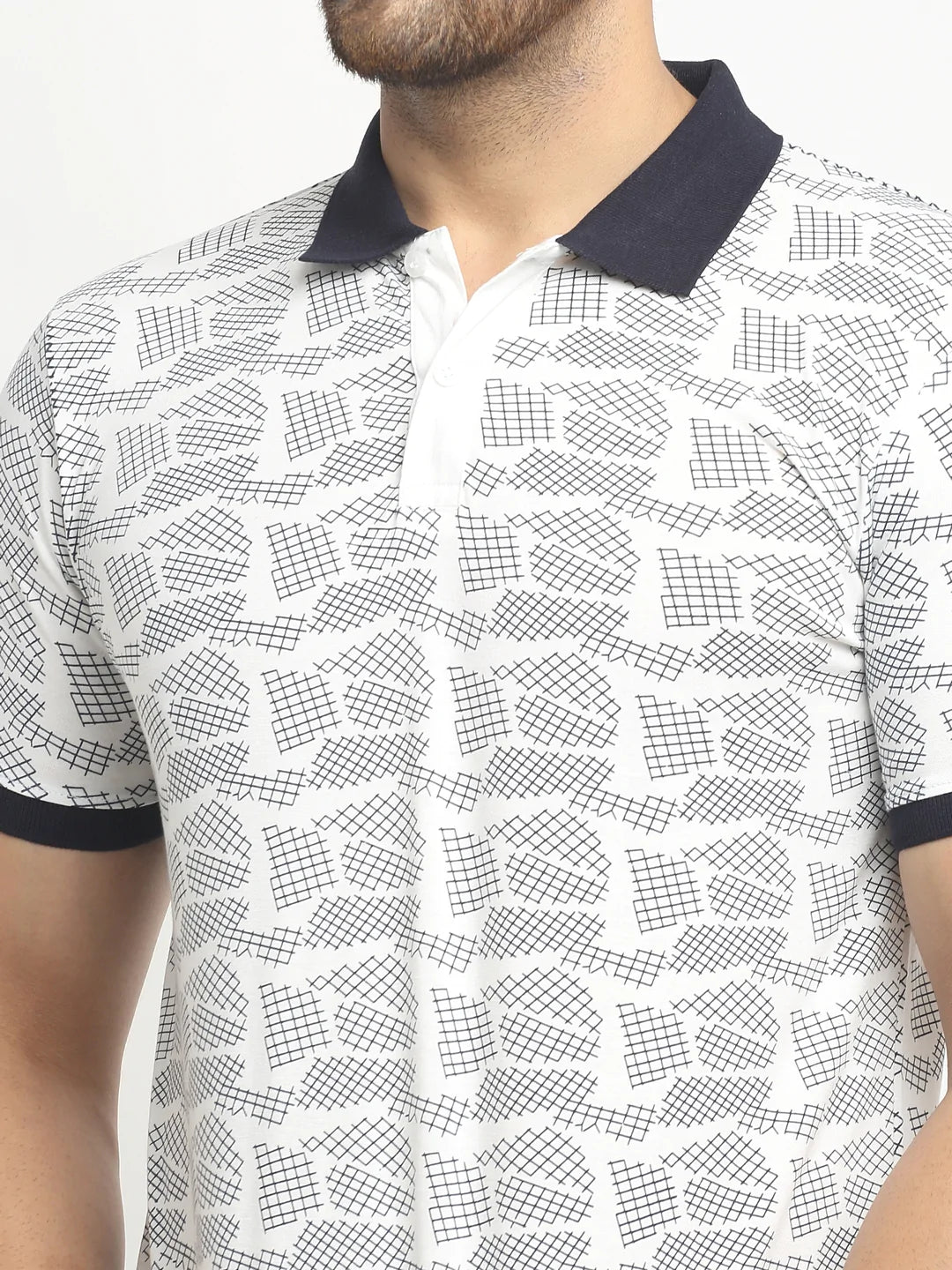 Men White Printed Polo T-Shirts