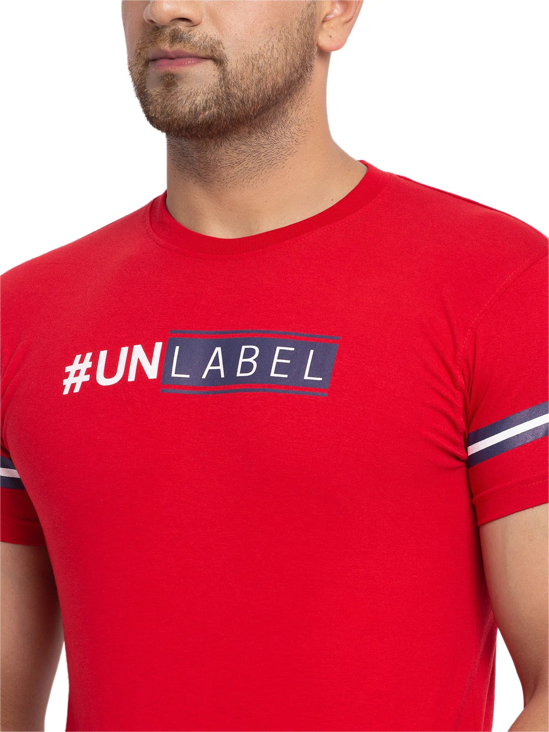 Men Red Printed Round Neck T-shirt