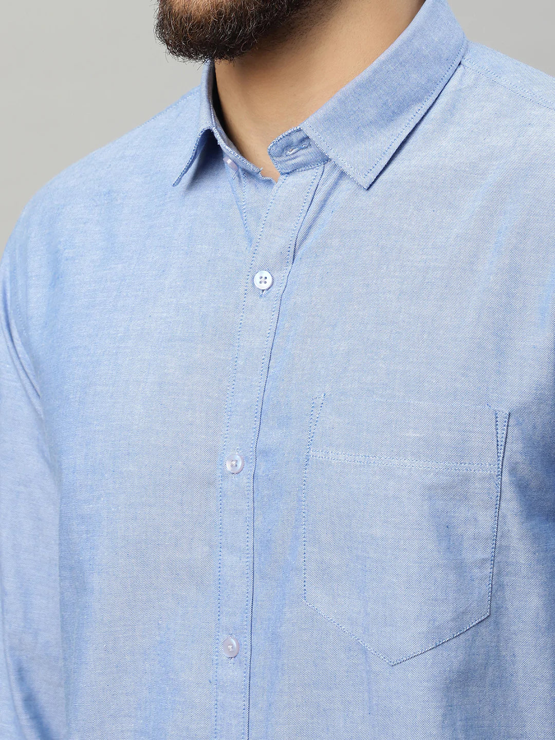 Men Blue Solid Slim Fit Cotton Casual Shirt