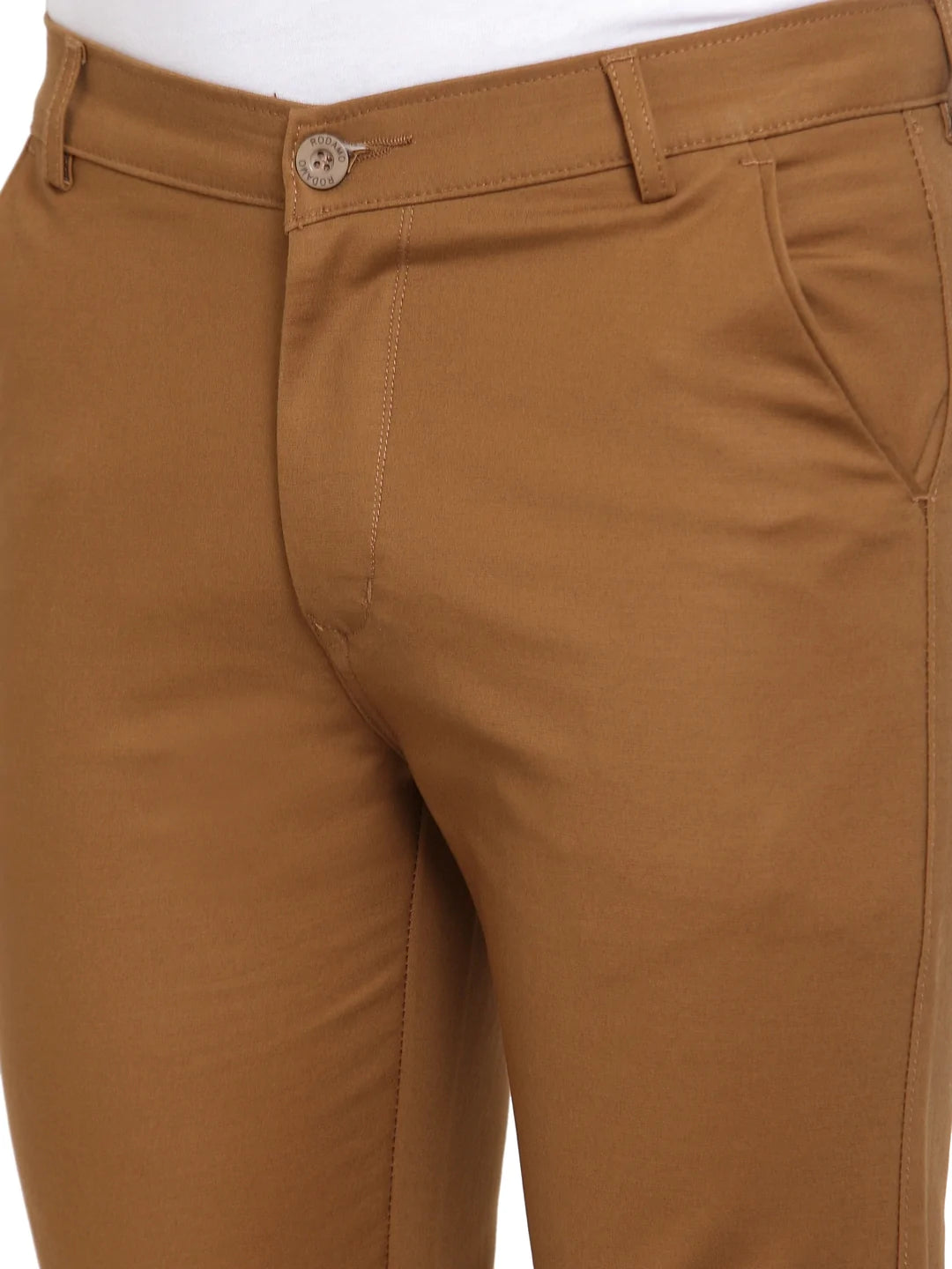 Men Brown Slim Fit Solid Regular Trousers