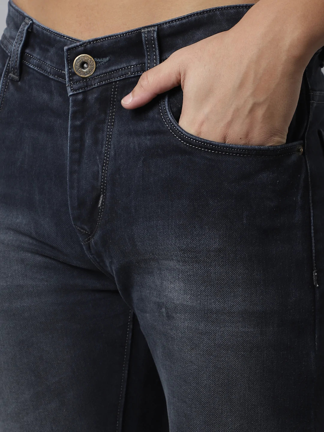 Men Black Low Distress Light Fade Stretchable Jeans