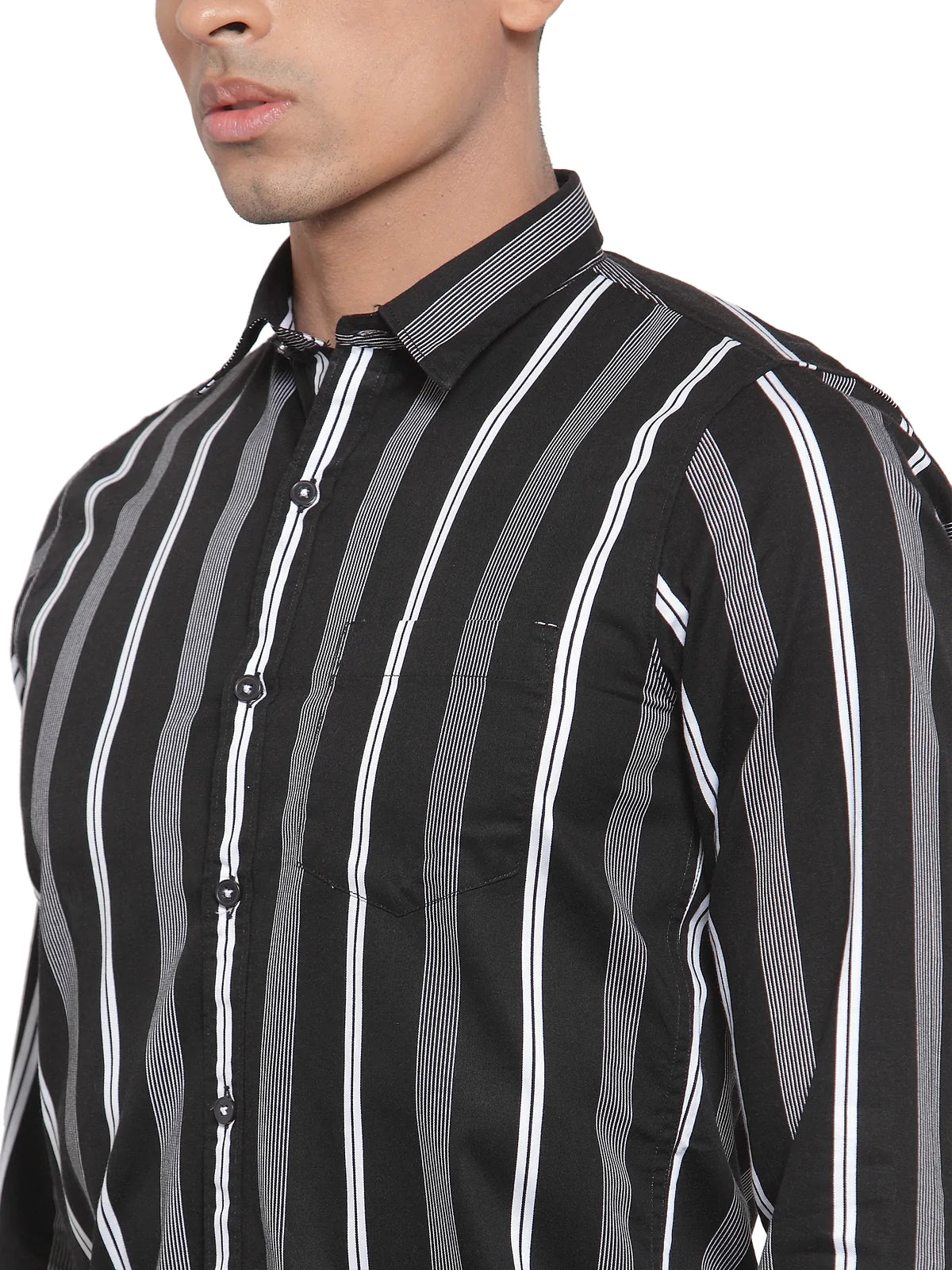 Men Black Slim Fit Striped Shirts