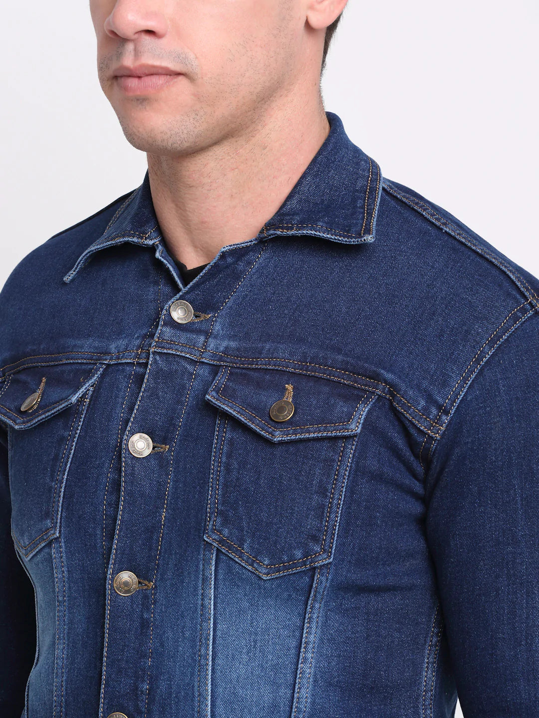Men Blue Washed Colourblocked Denim Jacket