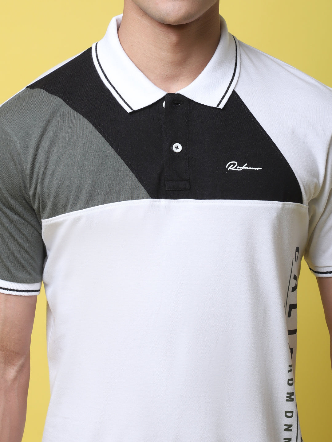 Typography Printed Colourblocked Polo Collar Cotton Slim Fit T-shirt