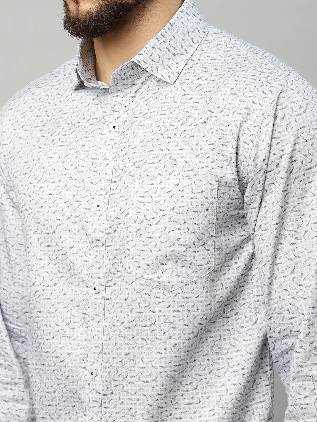 Men Grey Slim Fit Floral Printed Casual Shirt