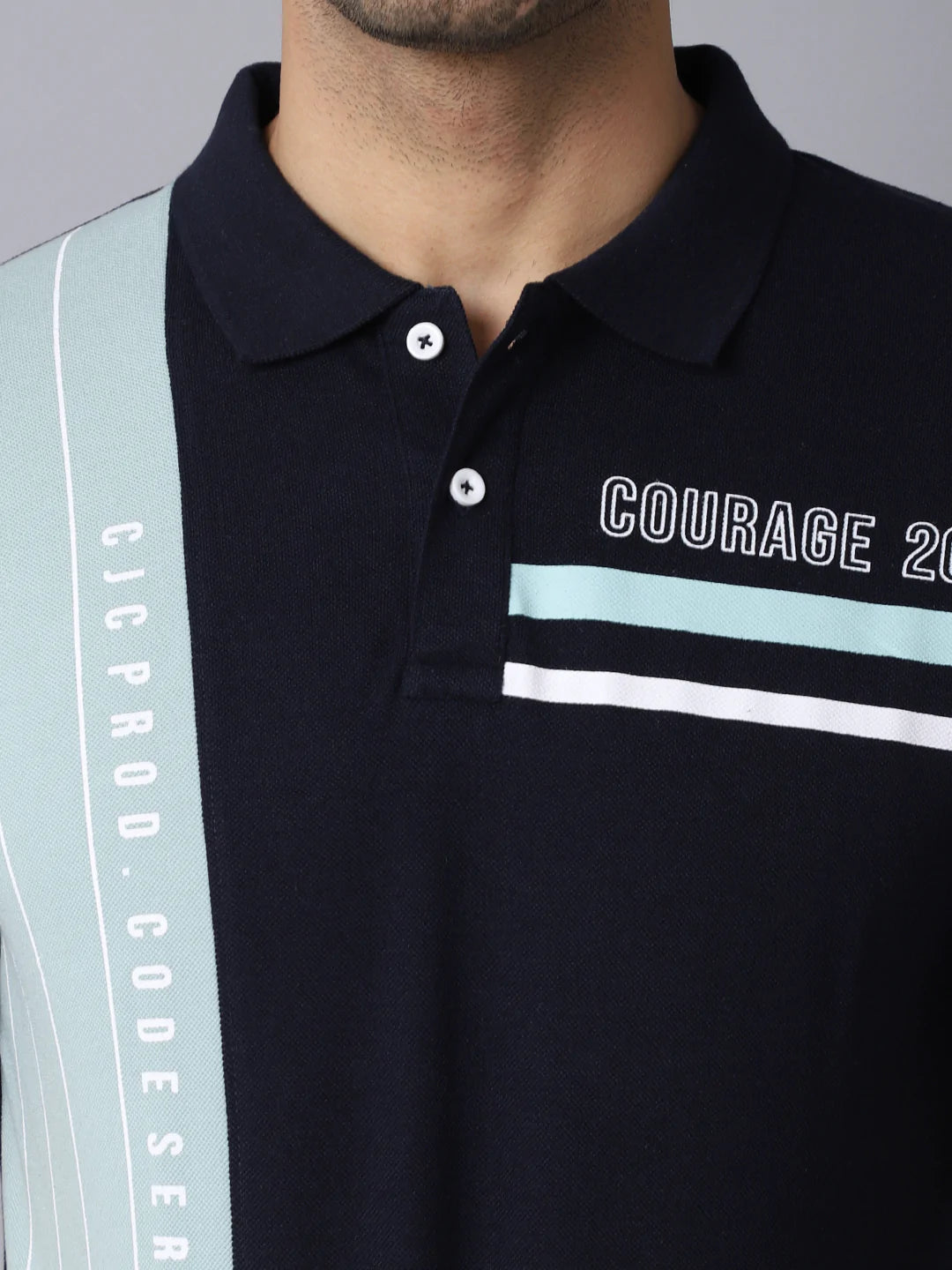 Men Multicoloured Striped Polo Collar Slim Fit T-shirt