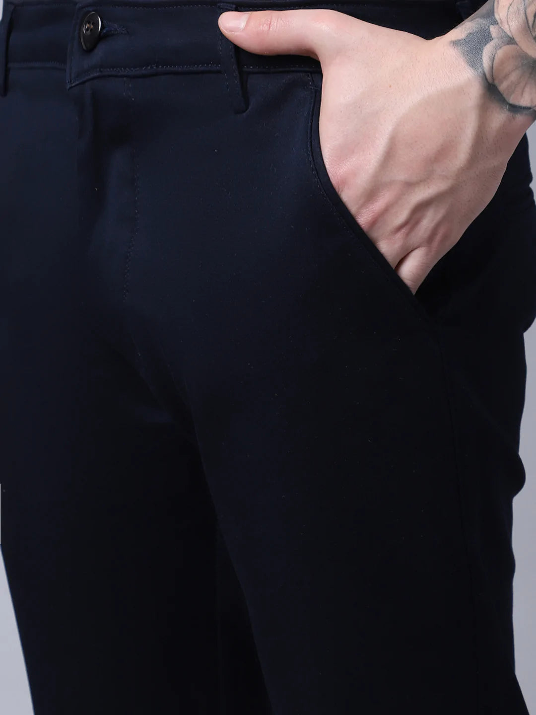 Men Navy Blue Slim Fit Trousers
