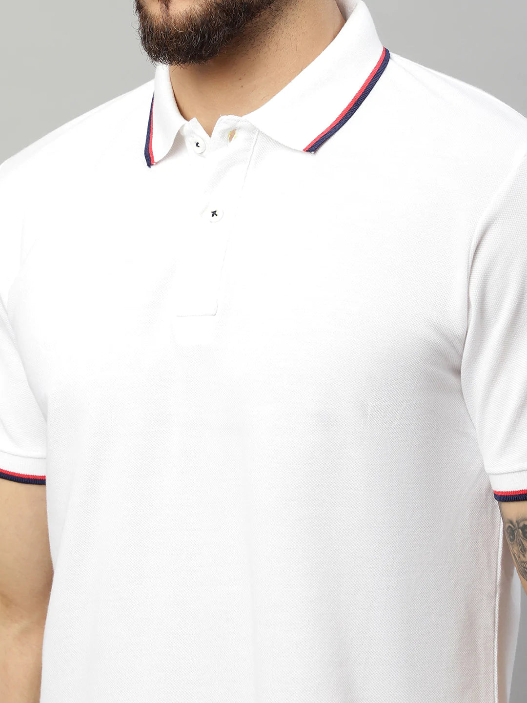 Men White Polo Collar T-shirt